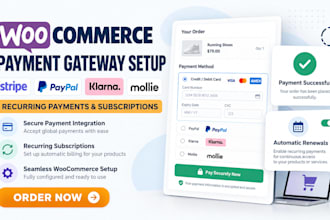 integrate woocommerce stripe, paypal, klarna, mollie and recurring payment setup