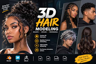 create realistic 3d hair afro hairstyles braids and game ready hair models