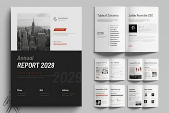design engaging corporate annual report, clear financial charts and brand layout
