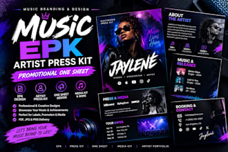 design eye catching epk, music electronic press kit, artist press kit, one sheet