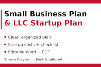write a clear small business plan or llc startup plan for you