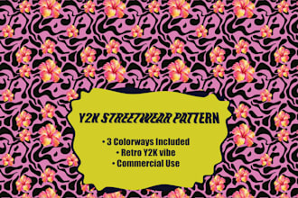 create a seamless y2k floral and abstract surface pattern
