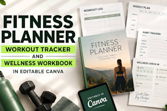 do canva design for fitness planner, workout tracker, wellness workbook design