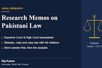 write a legal research memo on pakistani law with case law citations