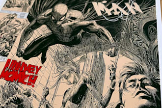 draw intense dark noir comic panels with high contrast action scenes