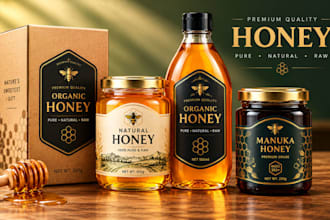design custom honey jar labels, honey bottle labels and product packaging