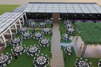 create realistic 3d event center, wedding hall and party venue renders