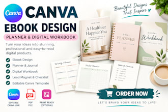 design a beautiful canva ebook, planner and digital workbook design