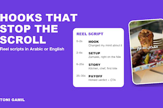 write viral hooks and reel scripts in arabic or english