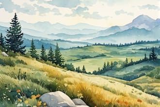 illustrate a watercolor landscape illustration