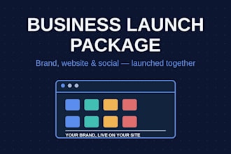 build a business launch package logo website and social