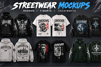 create custom streetwear mockups for hoodies, tshirts and sweatshirts