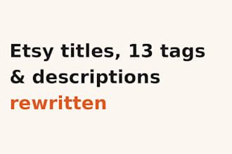 rewrite 3 etsy listing titles, tags and descriptions