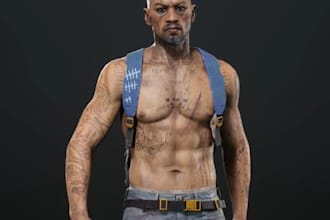 model 3d thug character with tattoo for animation, custom 3d outfits,uv map, pbr