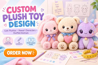 design custom plush toys, plushies, stuffed animals and cute characters