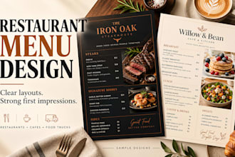 design a professional restaurant menu, food menu or cafe menu