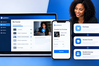 set up systeme io course with checkout, lessons and student access automation