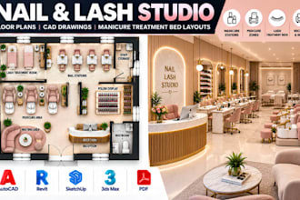 create nail lash studio floor plans, manicure treatment bed layouts