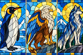 draw stained glass art, mosaic patterns, glass window illustration church window