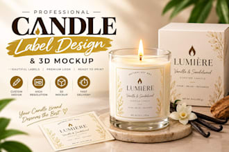 candle label design candle logo and 3d mockup