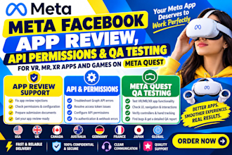 handle meta facebook app review api permission QA testing for VR mr xr apps