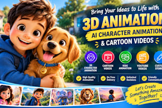 create 3d pixar style ai character animation and 3d