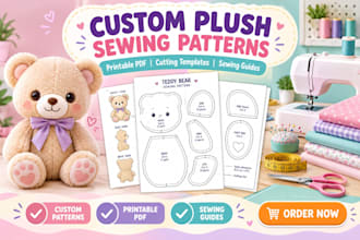 create custom plush sewing patterns, stuffed animal and plushie patterns