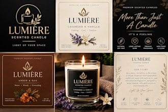 design luxury candle label, candle logo and candle packaging