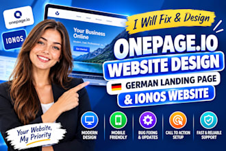 fix onepage io website, design onepage io german website, landing page, ionos