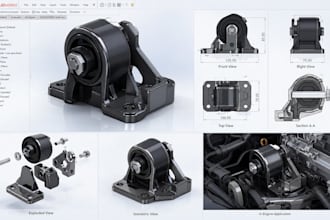 do automotive part, engine mount, speaker enclosure, engine bay cad in solidwork