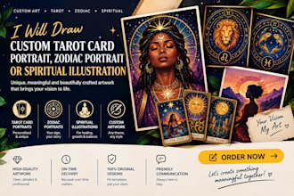 draw custom tarot card portrait, zodiac portrait or spiritual illustration