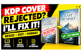 fix KDP cover rejection, redesign book covers and format print interiors in 24hr