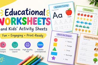 design printable educational worksheets and kids activity sheet in canva