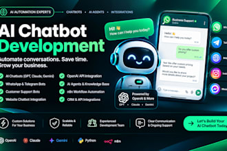 develop ai chatbot, whatsapp bot, customer support bot and openai integration