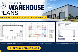 design texas warehouse mep plans, load calculations, floor plans for city permit
