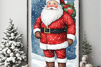 design christmas wall art santa wall art watercolour holiday print poster print