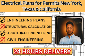 prepare new york, texas, california electrical plans permit and engineer stamp