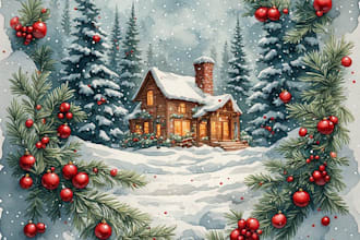 create a unique christmas card illustration for your holiday