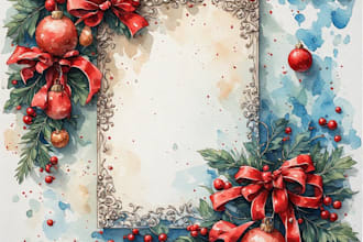 draw christmas card, invitation with watercolor