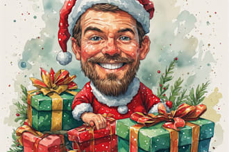 draw make a christmas caricature cartoon, holiday gift card