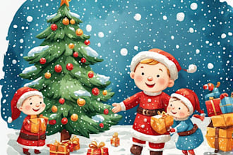 do christmas illustration for children book, story book water color book