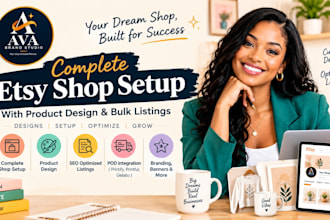 create complete etsy shop, etsy branding, products listing, pod, digital product