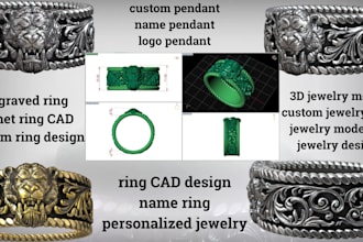 design custom 3d jewelry cad, engraved rings, pendants for 3d printing