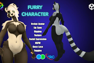 do custom 3d furry model, vrchat avatar, vr character for pc, quest and vtubing