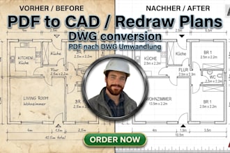 convert pdf to cad blueprint, redraw floor plan in autocad