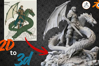 sculpt custom 3d printable character 3d figure from 2d image to stl for printing
