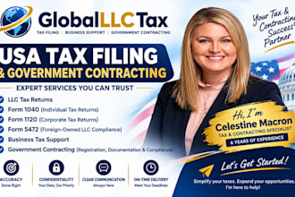 assist with US tax filing, llc tax returns, forms 1120, 5472 and 1040