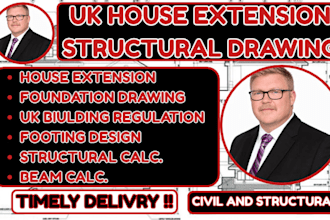 draw UK house extension structural drawings, building regs and planning drawings
