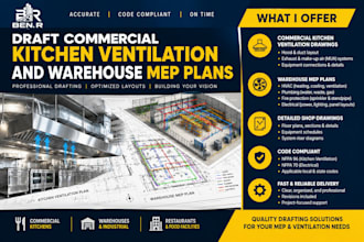 create commercial kitchen ventilation and warehouse mep permit plans
