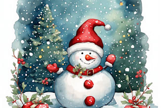 draw christmas card, invitation with watercolor